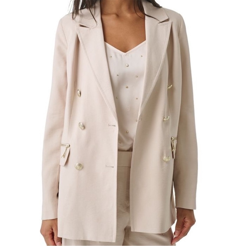KARL LAGERFELD Zip Pocket Dark Academia Preppy Double Breasted Longlined Blazer - Picture 4 of 12